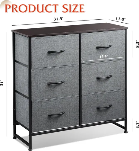Vista 3 de WLIVE Cómoda de tela para dormitorio, cómoda doble de 6 cajones, torre de almacenamiento con cubos de tela, cómoda para armario, sala de estar