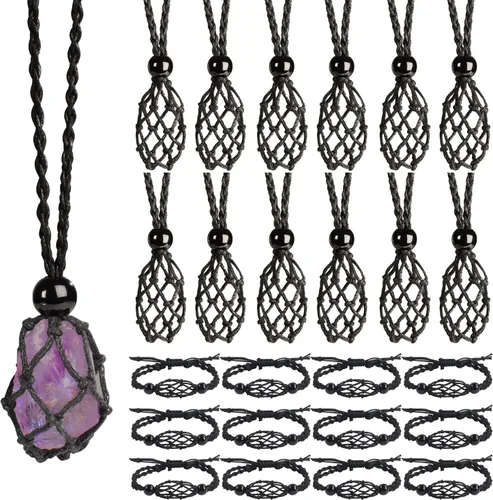 Vista 15 de 24Pcs Collar de Cristal Ajustable Collar de Piedra de Cristal Collar con Colgante Cordón de Collar Trenzado a Mano Cuerdas para Hacer Joyería
