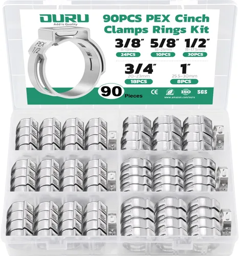 Vista 10 de OURU 54 piezas 1/2 Pex anillo de crimpado, abrazaderas Pex de acero inoxidable 304, abrazaderas de manguera de oreja única para accesorios Pex