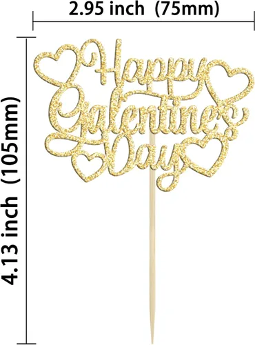 Vista 2 de 24 piezas de decoración de cupcakes con purpurina dorada para el día de San Valentín, temática de San Valentín, fiesta de cumpleaños, suministros