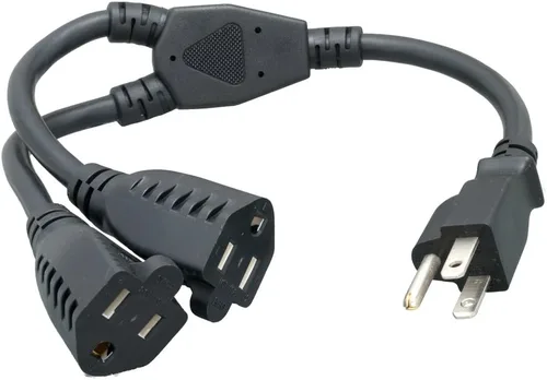 Extensión y divisor de cable de alimentación Cablelera, NEMA 5-15P a NEMA 5-15R x 2, 16 AWG, 13A, 125V (ZWACPQAG-14) Negro
