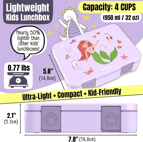 Vista 32 de BEARFOOT Lonchera infantil con compartimentos – Compacta y ligera A prueba de fugas, sin BPA, apta para lavavajillas Diseño dibujado a mano