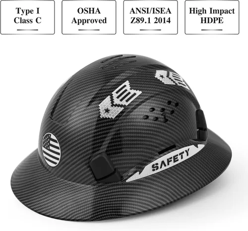 Vista 2 de Casco duro de ala completa, casco de seguridad aprobado por la OSHA, Cascos De Construcción, casco duro de construcción ventilada, trinquete