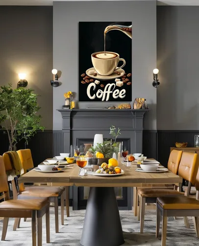 Vista 3 de Coffee Canvas Wall Art Kitchen Wall Decor Black Poster Espresso with Coffee Bean Picture Vintage Prints Latte Art for Bar Dining Room Wall Decor