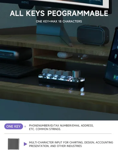 Vista 6 de Teclado mecánico macro con una sola mano, teclado para juegos de 4 teclas totalmente programable para botones y llaves, teclado OSU Hotswap con RGB