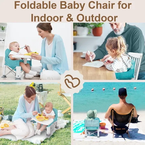 Vista 5 de BabyBond - Asiento elevador de viaje para bebé con doble bandeja, silla de bebé portátil mejorada para niños pequeños, asiento elevador para mesa