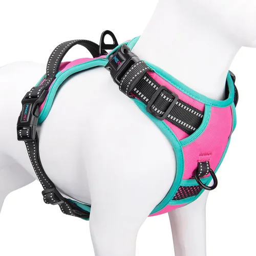 Vista 27 de PHOEPET Arnés para perro sin tirones, chaleco reflectante ajustable de colores únicos, con mango de entrenamiento suave, clips de metal para perros