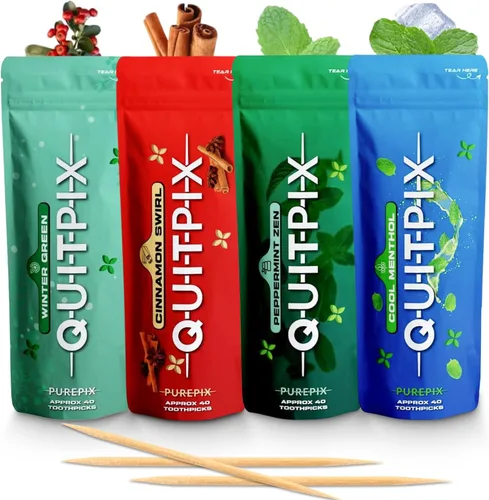 Vista 12 de QuitPix - Palillos de dientes con sabor prémium con infusión para ayudar a dejar de fumar, sin nicotina, sin OMG, Kosher Vegan Canela Swirl 40