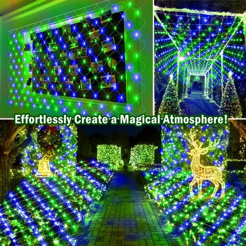 Vista 2 de KNONEW Christmas Net Lights 420 LEDs 13ft x 6.6ft Outdoor Mesh Lights Connectable Waterproof 8 Modes & Timer Plug-in Net Fairy Lights for Bushes