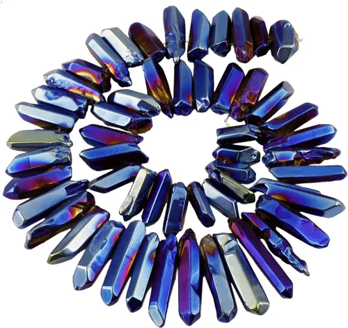 Vista 19 de SUNYIK Angel Aura Cuarzo con Revestimiento de Titanio Puntas de Cristal Palos Rugosos de Cuarzo Picos Cuentas de Punta Hebra de 15 Pulgadas Perforada