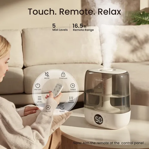 Vista 7 de Provirtec 6L Self-Cleaning Humidifier for Large Room, CleanCare Warm & Cool Mist, No-Leak Design & Top Fill, 60 Hour Runtime, Quiet Ultrasonic Auto