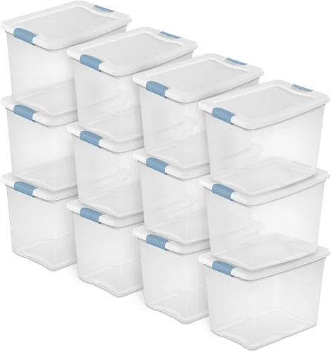 Vista 25 de Sterilite - Paquete de 12 contenedores de almacenamiento con pestillo para debajo de la cama, con tapas, de plástico transparente, 6 cuartos