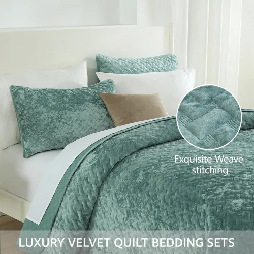 Vista 3 de Liians Juego de colcha de terciopelo, juego de ropa de cama con colcha, cobijas de terciopelo ultra suaves y elegantes de lujo, colcha de algodón