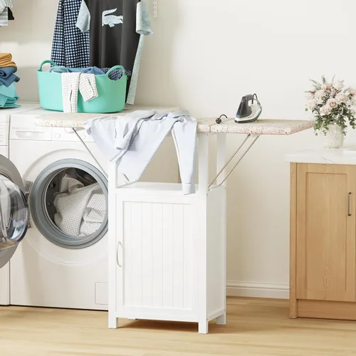 Vista 7 de Tabla de planchar con gabinete de almacenamiento, tabla de planchar plegable con almacenamiento adicional, estación de planchado plegable de madera