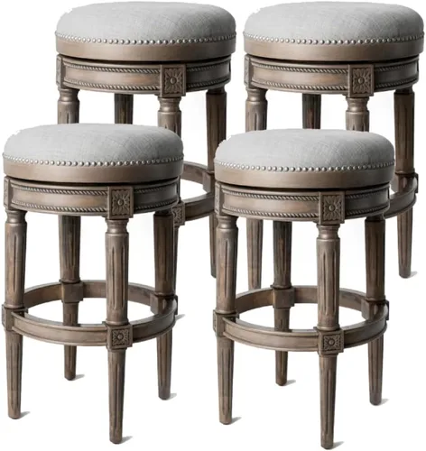 Vista 19 de Maven Lane Pullman Taburete de bar sin respaldo de 31 pulgadas, juego de 2, taburetes giratorios con reposapiés, marco de madera maciza marrón