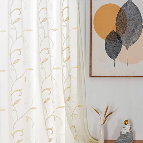 Vista 33 de VISIONTEX Juego de 2 paneles de cortinas traslúcidas blancas de 63 pulgadas de largo, con bordado de coral beige, bolsillo para barra, cortinas