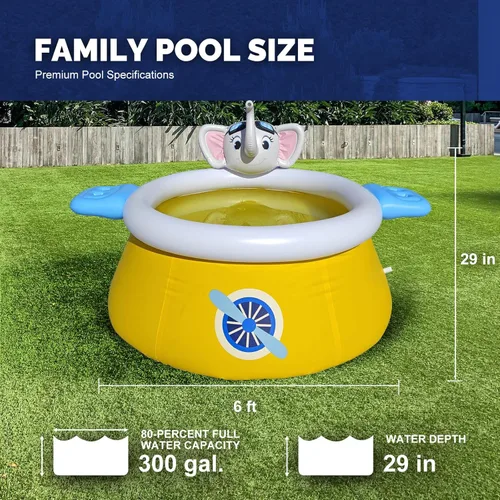 Vista 6 de DIMAR GARDEN Piscina inflable de espray de piscina de 6 pies x 29 pulgadas, piscina de elefante redonda al aire libre con anillo superior de aire