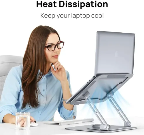 Vista 6 de Soporte ajustable para computadora portátil con base giratoria de 360, elevador ergonómico para computadora portátil para trabajo colaborativo