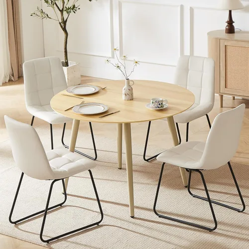 Vista 15 de HIPIHOM Mesa de comedor redonda de nogal de 34.6 pulgadas para 4, comedor que ahorra espacio, perfecta para cocina, comedor, sala de estar
