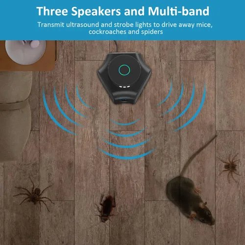Vista 2 de Redeo Repelente de roedores para control de plagas ultrasónico para interiores, repelente de plagas con ultrasonido y luces estroboscópicas LED