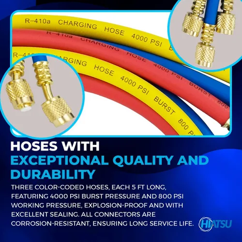 Vista 7 de Hiatsu Juego de manómetros digitales HVAC con medidores de CA, medidores de freón con 88 refrigerantes, juego de medidores automotrices