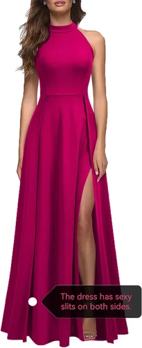 Vista 4 de MUSHARE - Vestido largo formal, para mujer, con cuello halter, sexy, con abertura, para cóctel o fiesta