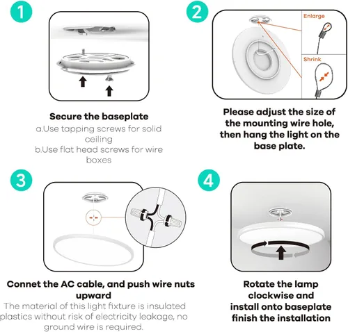 Vista 6 de Lámpara de techo Roomratv de montaje empotrado con luz nocturna, accesorio de luz de 36W con control remoto, CCT completo y brillo ajustable