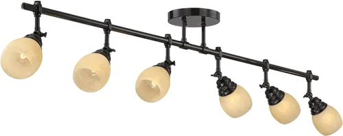 Vista 8 de Pro Track Elm Park - Kit de lámparas de techo de 6 cabezales, luz direccional ajustable, monorraíl marrón con acabado de bronce, cristal ámbar