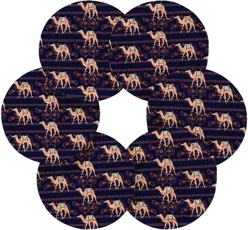 Vista 2 de 6 Pcs Camel Vintage Tribal Coasters for Drinks, Absorbent Round Woven Coaster with Holder for Coffee Table Tabletop Protection for Home Decor