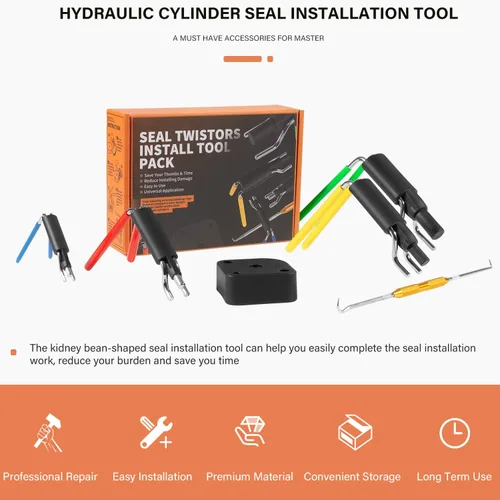 Vista 2 de Kit de sello de cilindro hidráulico-Herramienta de instalación de sello de varilla Herramienta de instalación hidráulica U-Cup Twistor 6 PCS
