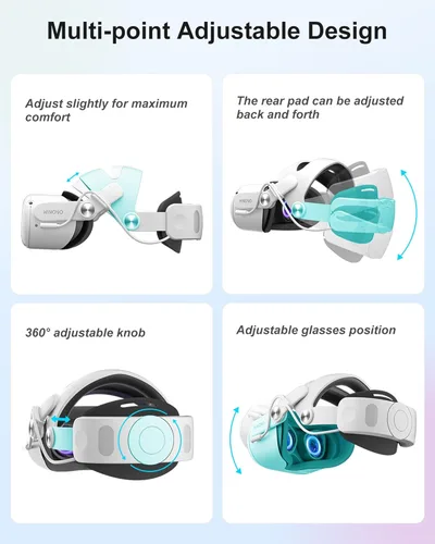 Vista 5 de HINOVO Adjustable 6000mAh Battery Head Strap for OculusMeta Quest 2 5-in-1 Replacement for Elite Strap with Facial Interface & Face Cover Pad & 2 X