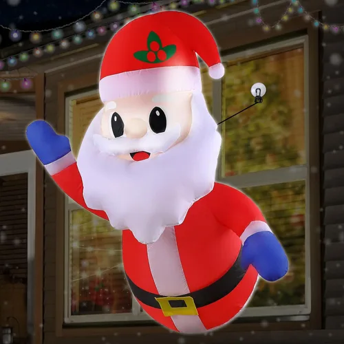 Vista 2 de Papá Noel inflable de Navidad, decoración de ventana de Navidad de 4 pies para interiores y exteriores, Papá Noel inflable, decoración LED integrada