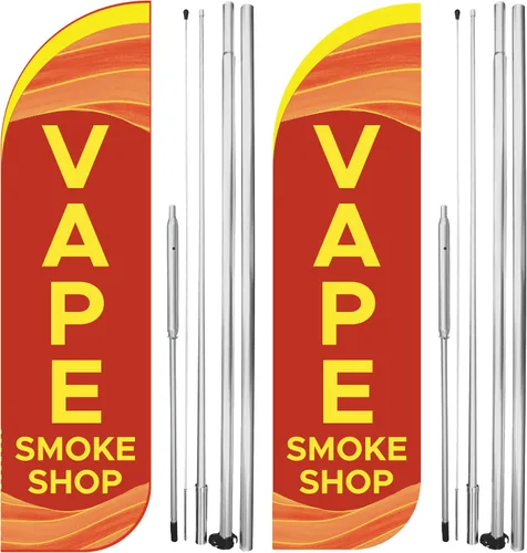 Paquete de 2 banderas de Vape Smoke Shop | Banderas publicitarias de 3 pies por 11.5 pies para tiendas de humo para negocios | Banderas de poliéster
