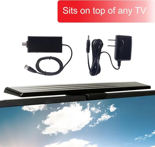 Vista 2 de GE Hover Antena de TV digital HD amplificada, antena de TV inteligente de largo alcance, diseño fácil de montar en la parte superior, compatible
