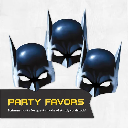 Vista 6 de Unique Suministros para fiesta de cumpleaños de Batman Decoraciones de fiesta de Batman Con pancarta, cubierta de mesa, máscaras, platos