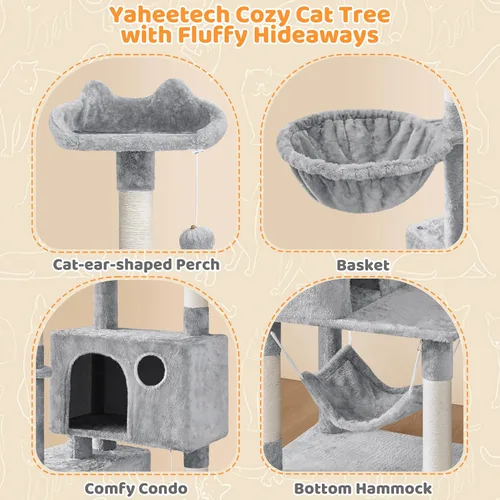 Vista 27 de Yaheetech - Árbol para gatos de 64.5 pulgadas con poste rascador, cama para gatos con cubierta de felpa y hamaca, plataforma, percha para gatos