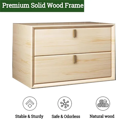 Vista 4 de HM&DX Mesita de noche de madera maciza con cajones, moderna de mediados de siglo para dormitorio, sala de estar, mesa auxiliar de madera de primera