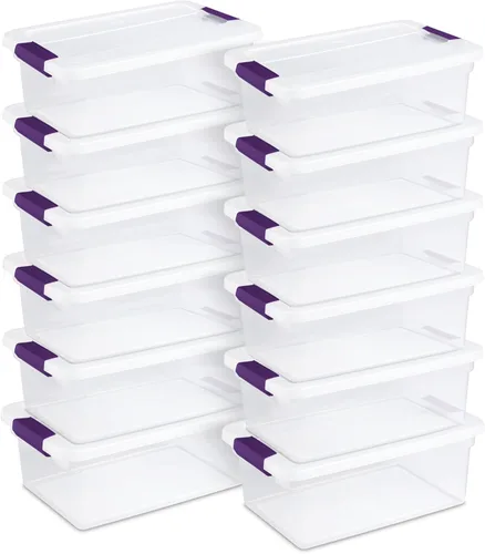 Vista 11 de Sterilite ClearView - Paquete de 12 cajas de pestillo de 6 cuartos de galón, contenedores organizadores apilables con tapas de pestillo