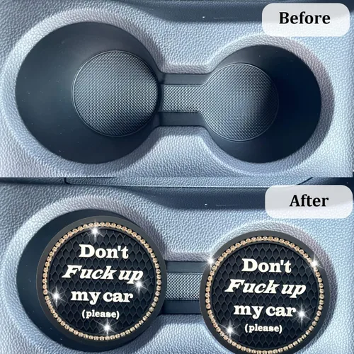 Vista 3 de Juego de 2 posavasos para tazas de coche, accesorios de interior de coche con cristales brillantes, soporte universal para tazas de coche