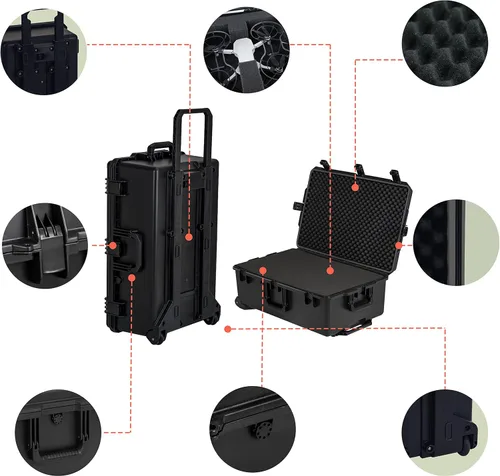 Vista 4 de MEIJIA Funda portátil impermeable para todo tipo de clima, espuma de ajuste personalizable con ruedas giratorias y mango retráctil, 31.3 x 20.3 x