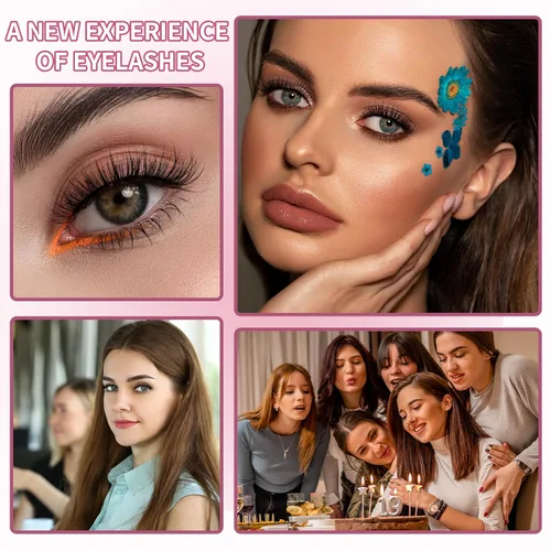 Vista 7 de Pestañas magnéticas dobles, pestañas magnéticas sin delineador de ojos 4D aspecto natural, reutilizables, fáciles de usar, pestañas postizas