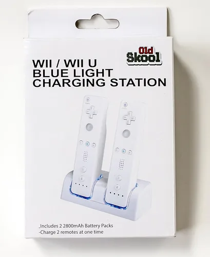 Old Skool Wii Dual Charging Station w 2 Rechargeable Batteries & LED lights for Wii Remote Control