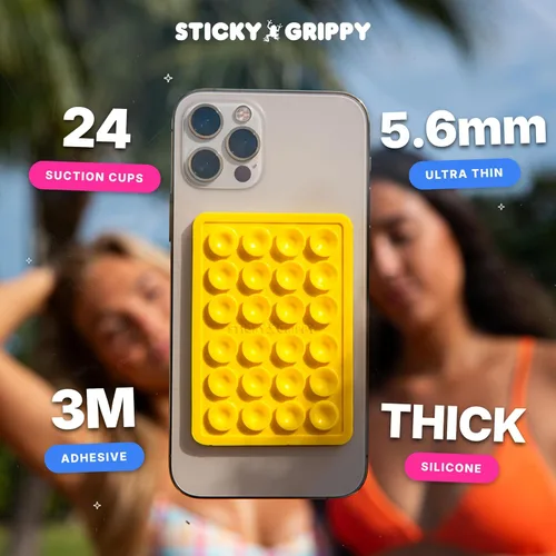 Vista 4 de Soporte de teléfono StickyGrippy con ventosa, accesorio adhesivo de silicona para teléfono para iPhone y Android, juguete antiestrés de espejo