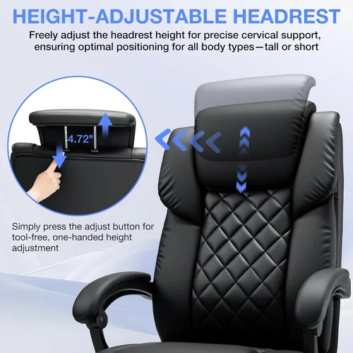Vista 4 de HOFFREE Silla de oficina reclinable con soporte lumbar y reposacabezas ajustable, silla de oficina ejecutiva de 400 libras con reposapiés, silla