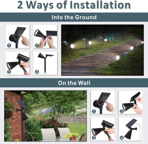 Vista 8 de Focos solares para exteriores, 7 luces LED brillantes para paisaje, del atardecer al amanecer, impermeables, con energía solar, luces de asta