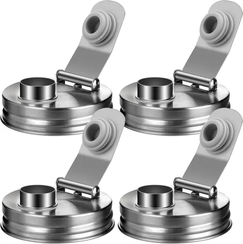 Vista 13 de Palksky Tapas para tarros Mason con agujero para popote y asa para frascos de boca regular, tapas para beber resistentes a fugas con anillos