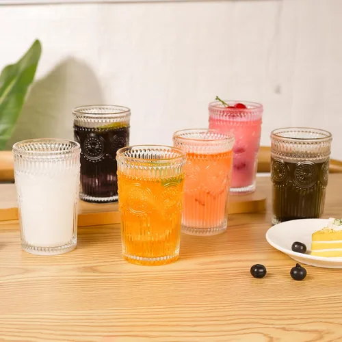 Vista 5 de Cristalería Vintage Vasos Románticos para Beber - Juego de 6 Vasos de Cóctel de 12 onzas Vasos de Agua con Relieve para Beber Perfectos Vasos