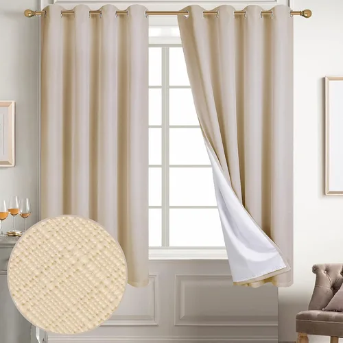 Vista 118 de Diraysid Cortinas 100% opacas de lino negro para dormitorio, con ojales, aislamiento térmico, cortinas de oscurecimiento de habitación