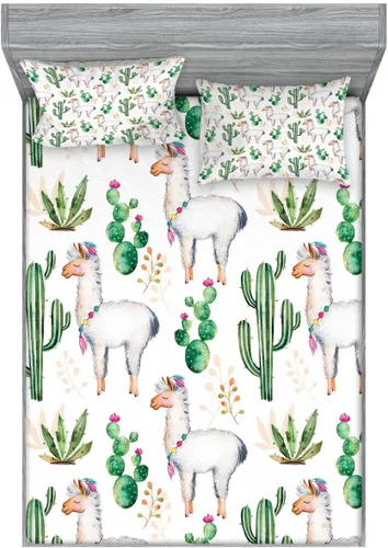 Vista 165 de Ambesonne - Juego de sábanas bajeras y fundas de almohada, diseño primaveral de acuarelas con jardín de hierbas y flores, juego de 4 piezas