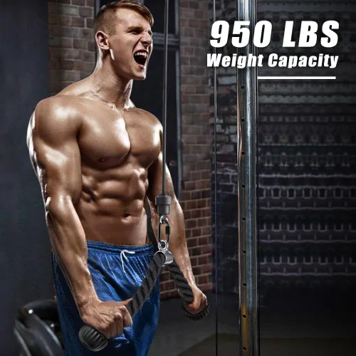 Vista 4 de Kipika Cuerda de tríceps, accesorios para máquina de cable, sistema de polea, cuerda de nailon resistente con extremos de goma suave